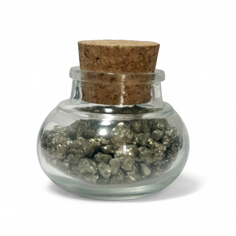 Flacon verre pyrite Pérou AA (mini - pierre brute XS) - La Boite à Cailloux