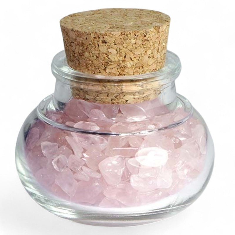 Flacon verre quartz rose Brésil AA (mini - pierre roulée XXS) - La Boite à Cailloux