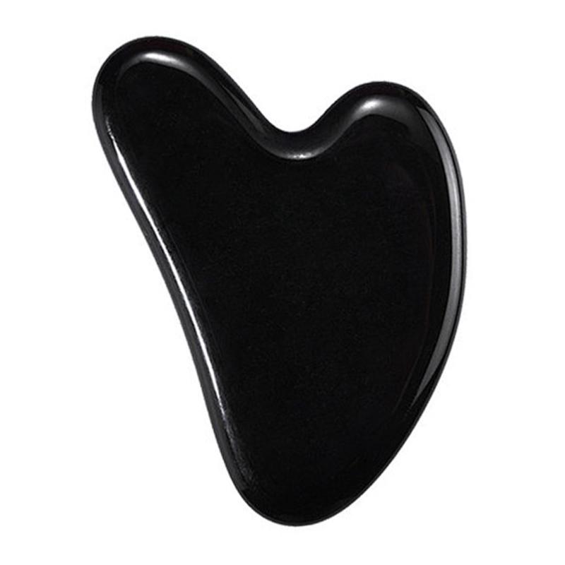Gua Sha coeur obsidienne noire Mexique A 80mm - La Boite à Cailloux
