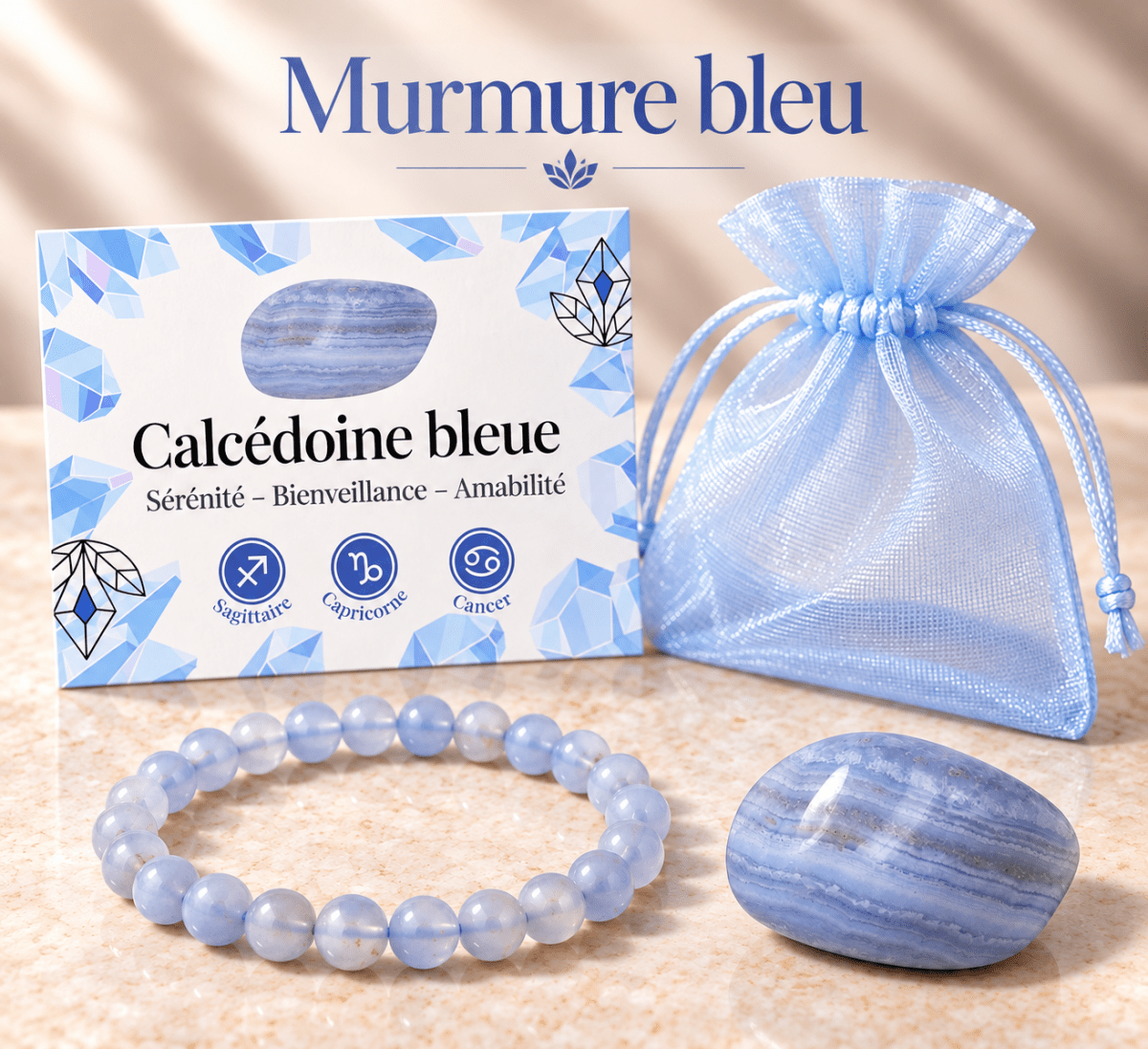 Pack "Murmure bleu" Calcédoine bleue Namibie AA - La Boite à Cailloux
