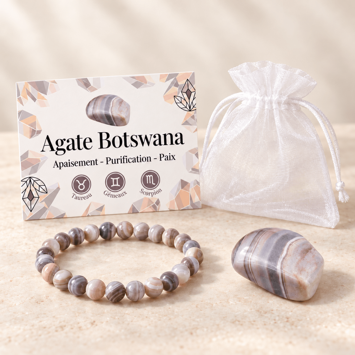 Pack "Nuances de douceur" Agate Botswana AA - La Boite à Cailloux