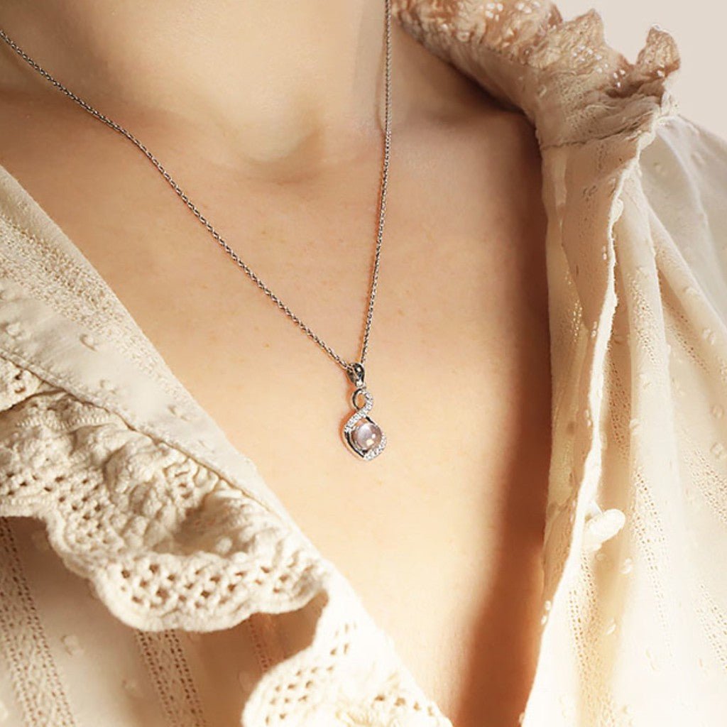 Pendentif quartz rose Madagascar AAA argent 925 Rhodié - La Boite à Cailloux