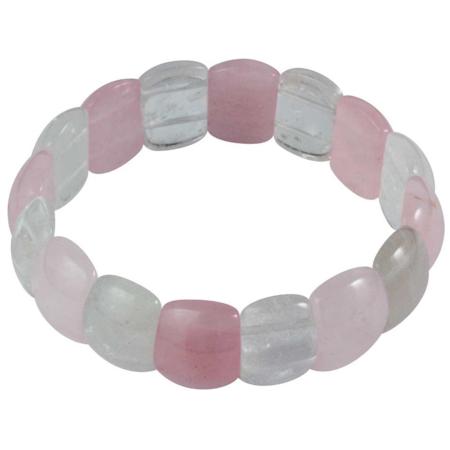Bracelet cristal de roche et quartz rose A (pierres taillées)