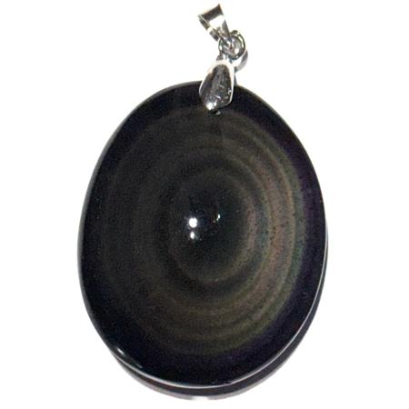 Pendentif obsidienne oeil céleste Mexique AAA acier inoxydable