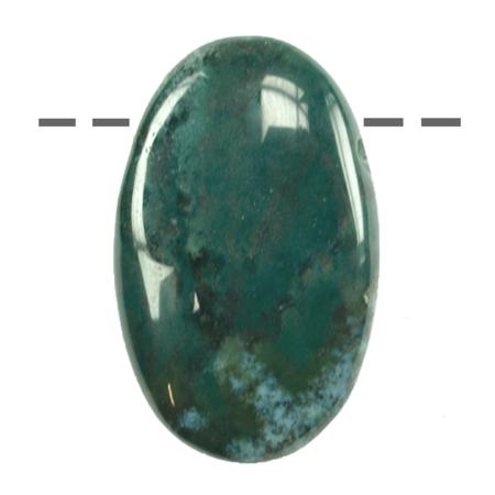 Pendentif agate mousse ovale (pierre trouée) + cordon en cuir