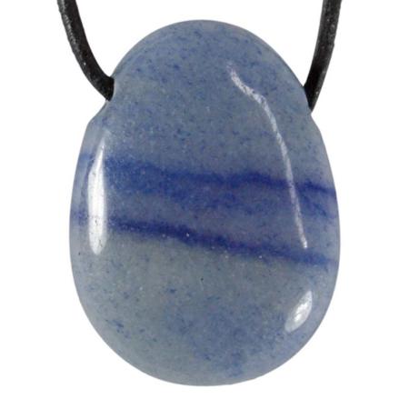 Pendentif quartz bleu (pierre trouée) + cordon en cuir