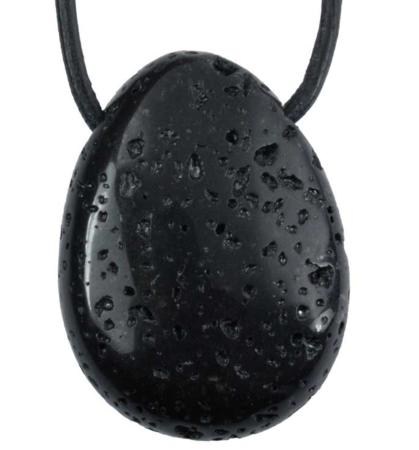 Pendentif pierre de lave Chine A (pierre trouée) + cordon en cuir