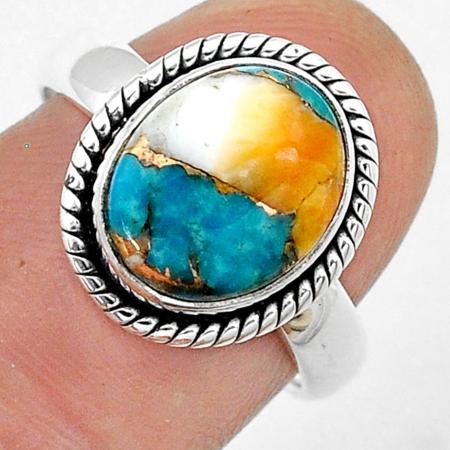 Bague turquoise Spiny Oyster Arizona (Kingman) AAA argent 925 - Taille 54