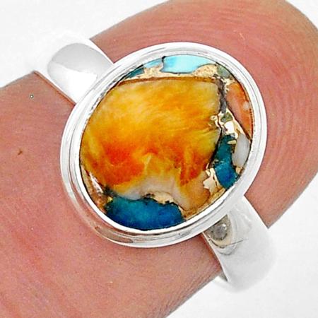 Bague turquoise Spiny Oyster Arizona (Kingman) AAA argent 925 - Taille 54