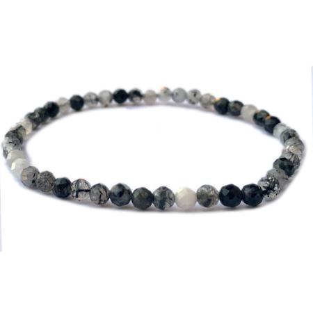 Bracelet quartz avec inclusions de tourmaline A (perles facettées 3-4mm)