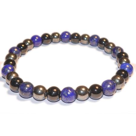 Bracelet lapis-lazuli, hématite, onyx (boules 5-6mm)