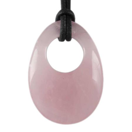 Pendentif "GoGo" quartz rose + cordon cuir