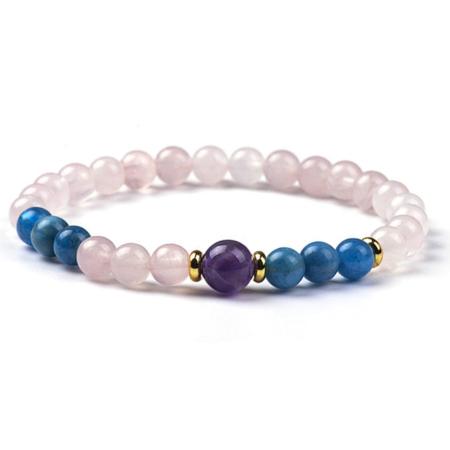 Bracelet multi quartz rose, apatite bleue, améthyste A+ (boules 5-6mm)
