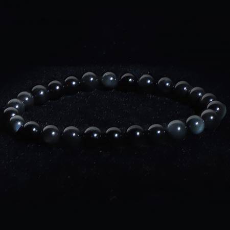 Bracelet obsidienne oeil céleste Mexique A (boules 7-8mm) - Taille L