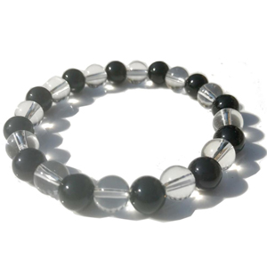 Bracelet multi-pierres onyx-cristal de roche (boules 8mm)