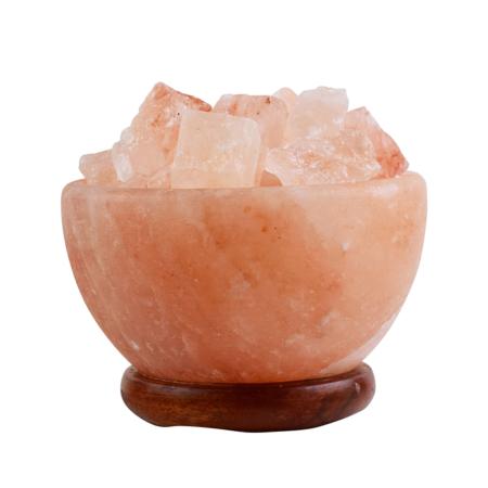 Lampe de sel Himalaya naturel "Bol à glaçons" 14cm avec base en bois (3,3kg)