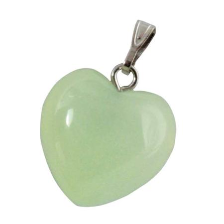 Pendentif jade vert de Chine A cœur acier inoxydable (15mm)