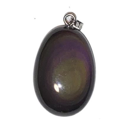 Pendentif obsidienne oeil céleste Mexique AA pierre roulée boucle argent 925