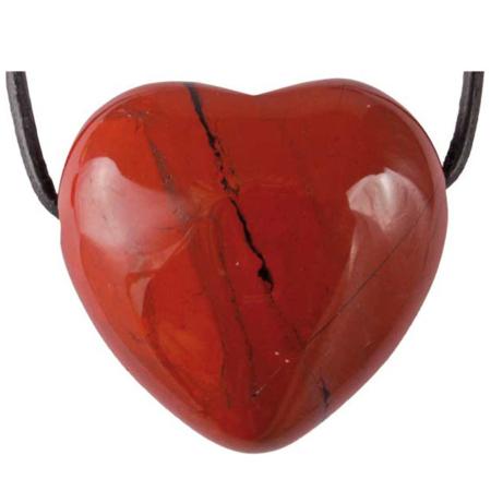 Coeur percé jaspe rouge 30mm + cordon en cuir