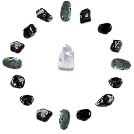Mandala protection (tourmaline noire, labradorite et cristal de roche)