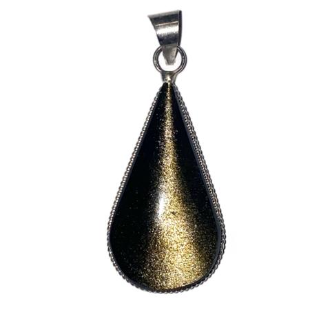 Pendentif obsidienne dorée Mexique AA sertie acier inoxydable