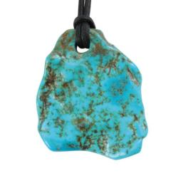 Pendentif turquoise (pierre trouée) + cordon