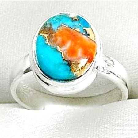 Bague turquoise Spiny Oyster Arizona (Kingman) AAA argent 925 - Taille 50