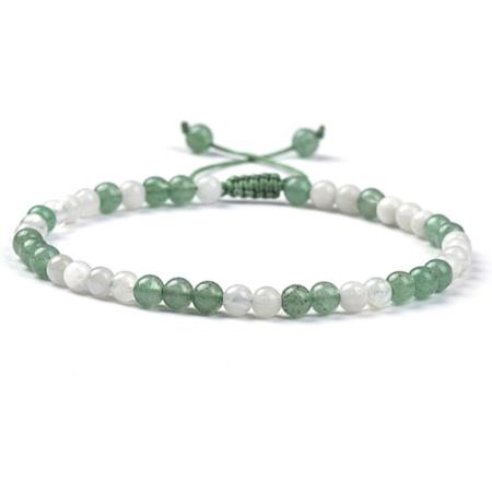 Bracelet Shamballa multi aventurine verte et pierre de lune arc en ciel (péristérite) boules 3-4mm