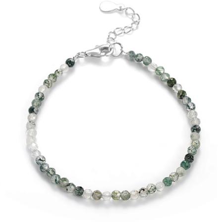 Bracelet agate mousse perles facettées argent 925