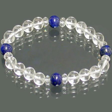 Bracelet cristal de roche et lapis lazuli A (boules 7-8mm)