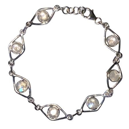 Bracelet pierre de lune arc en ciel (péristérite) argent 925