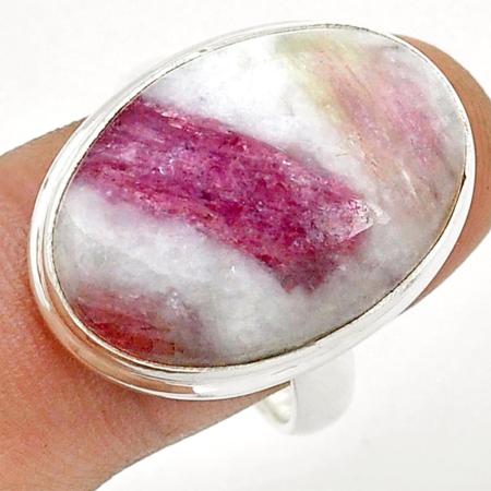 Bague tourmaline rose sur quartz Brésil AA argent 925 - Taille 60
