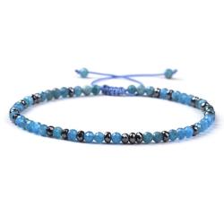 Bracelet Shamballa multi apatite bleue et hématite (perles facettées 2-3mm)