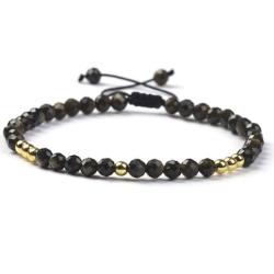 Bracelet Shamballa multi obsidienne dorée et perles laiton (perles facettées 3-4mm)