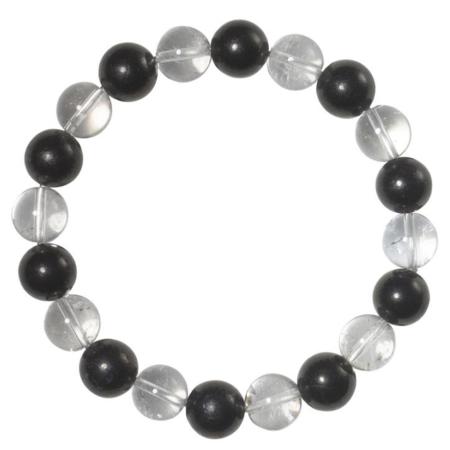 Bracelet protection: cristal de roche et shungite (boules 10mm)