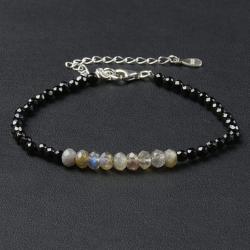 Bracelet onyx labradorite perles facettées argent 925