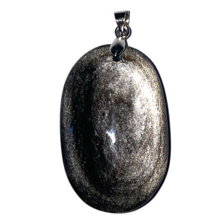 Pendentif obsidienne argentée ovale acier inoxydable