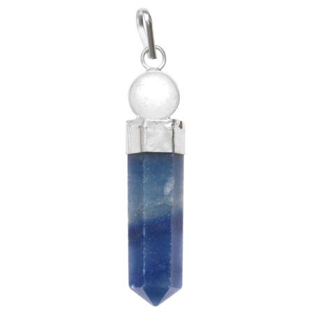 Pendentif pointe quartz bleu ou aventurine bleue sphère cristal de roche plaqué argent