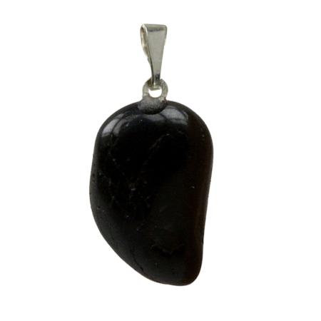 Pendentif tourmaline noire Brésil A  pierre roulée boucle argent 925