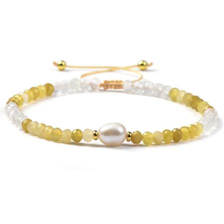 Bracelet Shamballa multi opale jaune, pierre de lune et perle d'eau douce (perles facettées 3-4mm)