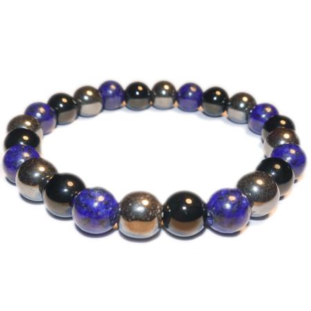 Bracelet lapis-lazuli, hématite, onyx (boules 8mm)