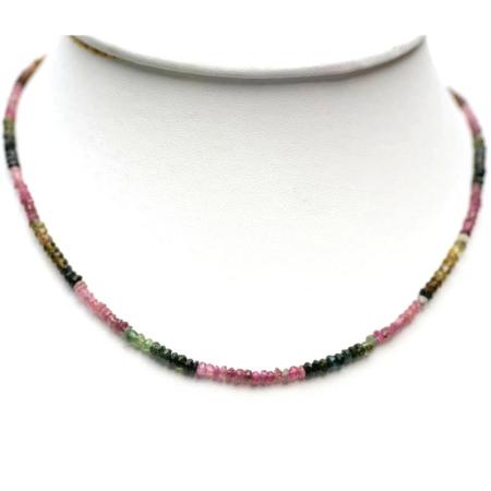 Collier tourmaline multicolore Brésil AA (perles facettées 2-3mm) - 46cm