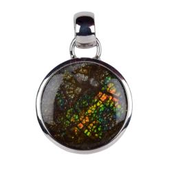 Pendentif ammolite multicolore rond 28mm AAA argent