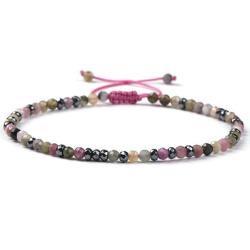 Bracelet Shamballa multi tourmaline multicolore et hématite (perles facettées 2-3mm)