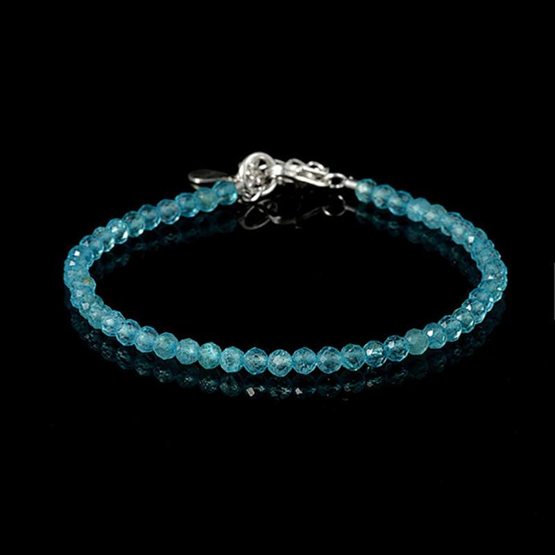 Bracelet long wrap entouré de perles rondes 6mm en agate bleu - 50cm