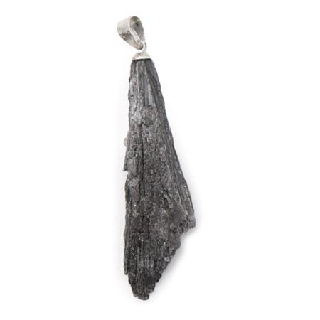 Pendentif cyanite noire Brésil AA acier inoxydable (pierre brute)