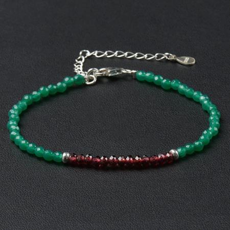 Bracelet agate verte grenat perles facettées argent 925