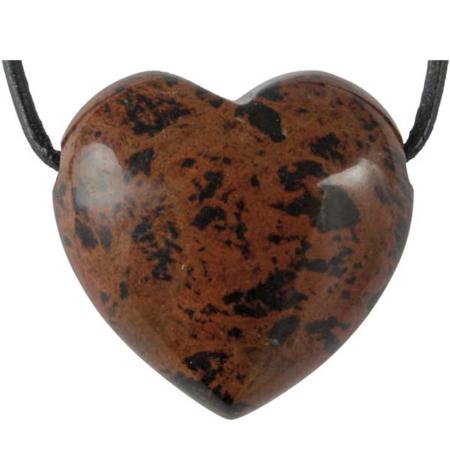 Coeur percé obsidienne acajou 30mm + cordon cuir