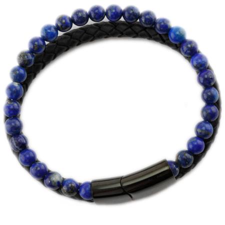 Bracelet Homme cuir lapis lazuli (boules 5-6mm)
