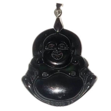 Pendentif Bouddha obsidienne noire argent 925